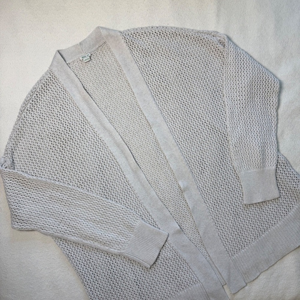 Aerie Womens Light Gray Open Knit Mesh Cardigan Sweater Size Medium Relaxed Fit